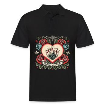 Bitcoin Herzschlag Retro Tattoo mit Rosen - Männer Poloshirt - Schwarz - Vorne - Kai (181cm)