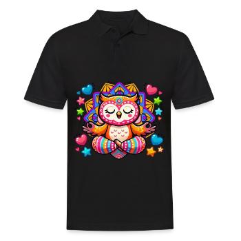 Meditierende Eule Mandala Yoga Meditation - Männer Poloshirt - Schwarz - Vorne - Kai (181cm)