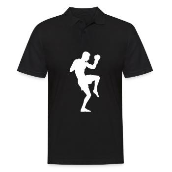 Boxer-Silhouette, Kraftvolles Kampfsport-Design - Männer Poloshirt - Schwarz - Vorne - Kai (181cm)