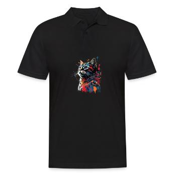 Colorful American Shorthair Cat Gaze - Männer Poloshirt - Schwarz - Vorne - Kai (181cm)