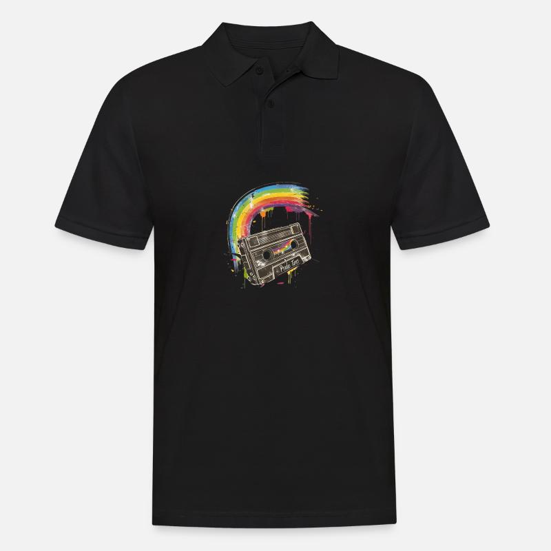 Retro Pride Tunes Rainbow Cassette Design - Männer Poloshirt - Schwarz