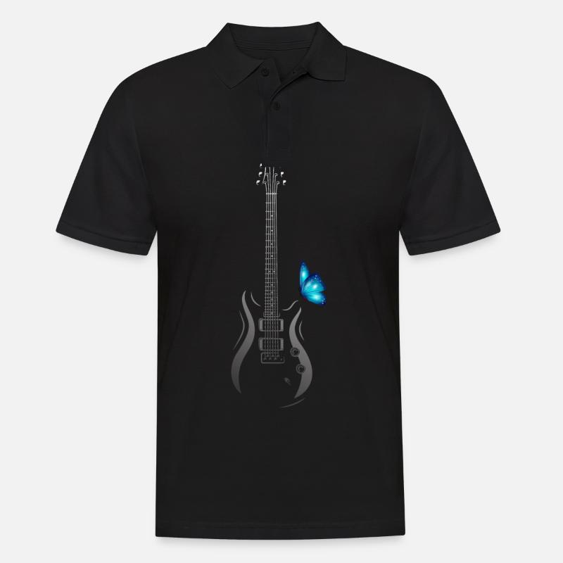 Guitar With Butterfly - Männer Poloshirt - Schwarz