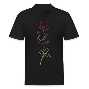 Visage de femme et rose floral ligne - Polo Homme - noir - Devant - Kai (181cm)