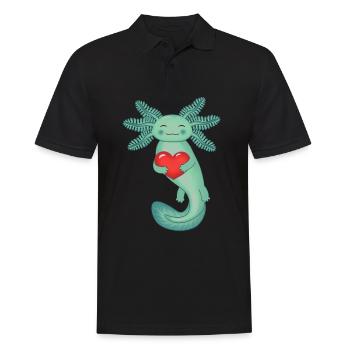 Axolotl vert foncé tenant un cœur rouge - Polo Homme - noir - Devant - Kai (181cm)