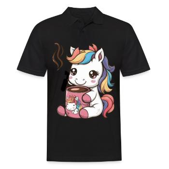 Kawaii unicorn drinking cocoa - Men's Polo Shirt - black - Front - Kai (181cm)