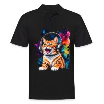 Casque de chat coloré drôle animal design imprimé - Polo Homme - noir - Devant - Kai (181cm)