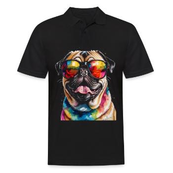 Mops Sonnenbrille Hund Bunt Lustig Design Print - Männer Poloshirt - Schwarz - Vorne - Kai (181cm)