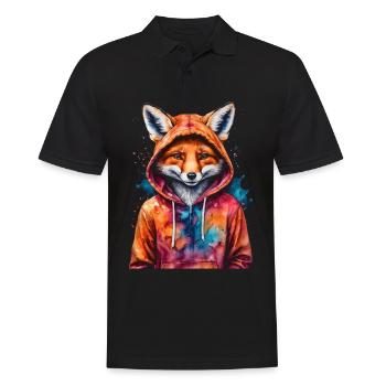Fuchs Hoodie Bunt Lustig Tier Design Print - Männer Poloshirt - Schwarz - Vorne - Kai (181cm)
