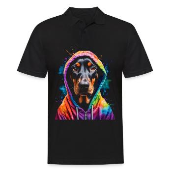 Dobermann Hoodie Hund Bunt Lustig Tier Print - Männer Poloshirt - Schwarz - Vorne - Kai (181cm)