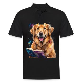 Golden Retriever Chien De Lecture Drôle Design Imprimer - Polo Homme - noir - Devant - Kai (181cm)