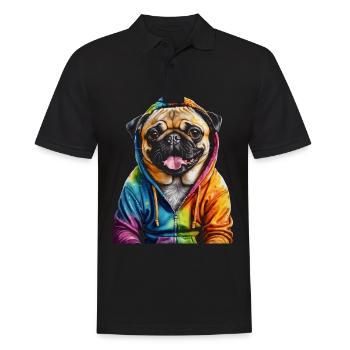 Mops Hoodie Hund Bunt Lustig Tier Design Print - Männer Poloshirt - Schwarz - Vorne - Kai (181cm)