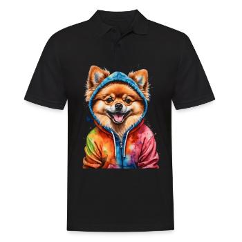 Pomeranian Pomeranian Pomeranian Hoodie Dog Print - Men's Polo Shirt - black - Front - Kai (181cm)