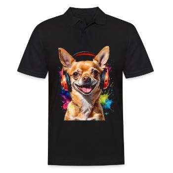 Chihuahua Casque Chien Drôle Animal Design Imprimer - Polo Homme - noir - Devant - Kai (181cm)