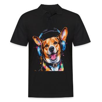 Beagle Headphones Dog Funny Animal Design Print - Men's Polo Shirt - black - Front - Kai (181cm)