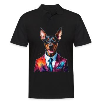 Dobermann Anzug Hund Bunt Lustig Tier Design Print - Männer Poloshirt - Schwarz - Vorne - Kai (181cm)