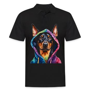 Dobermann Hoodie Hund Bunt Lustig Tier Print - Männer Poloshirt - Schwarz - Vorne - Kai (181cm)
