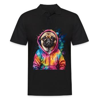 Mops Hoodie Hund Bunt Lustig Tier Design Print - Männer Poloshirt - Schwarz - Vorne - Kai (181cm)