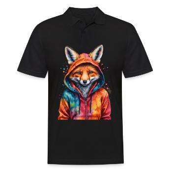 Fuchs Hoodie Bunt Lustig Tier Design Print - Männer Poloshirt - Schwarz - Vorne - Kai (181cm)