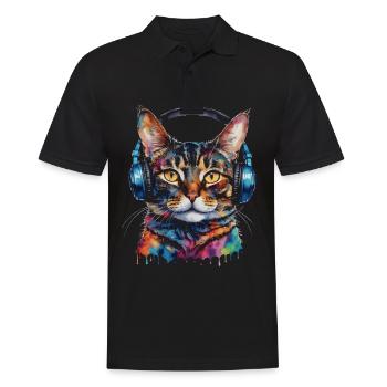 Casque de chat coloré drôle animal design imprimé - Polo Homme - noir - Devant - Kai (181cm)