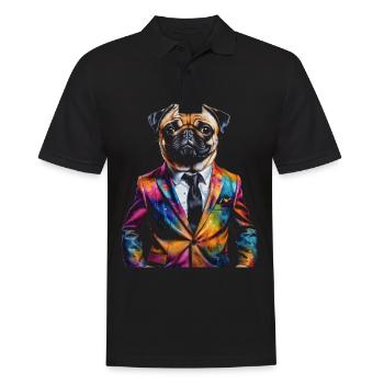 Mops Anzug Hund Bunt Lustig Tier Design Print - Männer Poloshirt - Schwarz - Vorne - Kai (181cm)