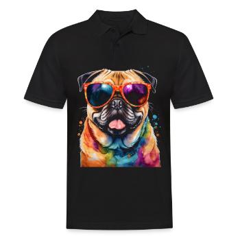 Mops Sonnenbrille Hund Bunt Lustig Design Print - Männer Poloshirt - Schwarz - Vorne - Kai (181cm)