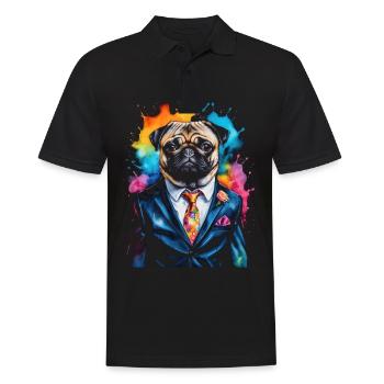 Mops Anzug Hund Bunt Lustig Tier Design Print - Männer Poloshirt - Schwarz - Vorne - Kai (181cm)