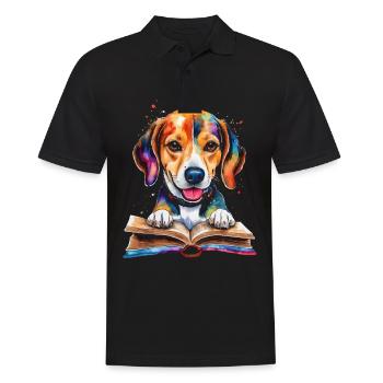 Beagle Reading Book Dog Funny Animal Design Print - Men's Polo Shirt - black - Front - Kai (181cm)