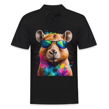 Capybara Sonnenbrille Capy Bunt Tier Design Print - Männer Poloshirt - Schwarz - Vorne - Kai (181cm)