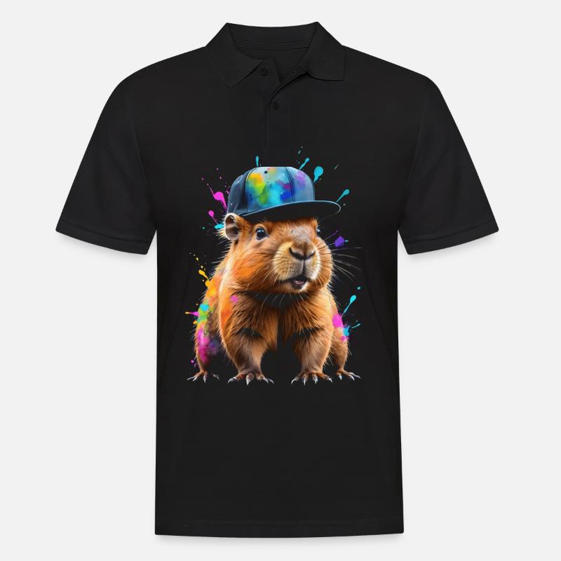 Capybara Snapback Cap Imprimé Animal Coloré - Polo Homme - noir