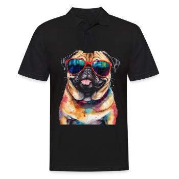 Mops Sonnenbrille Hund Bunt Lustig Design Print - Männer Poloshirt - Schwarz - Vorne - Kai (181cm)