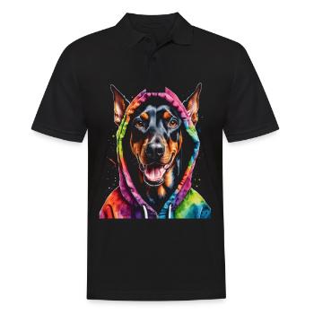 Dobermann Hoodie Hund Bunt Lustig Tier Print - Männer Poloshirt - Schwarz - Vorne - Kai (181cm)