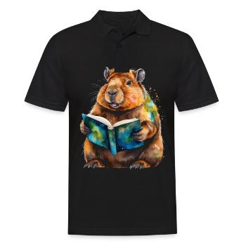 Capybara livre de lecture Capy coloré Animal Design Print - Polo Homme - noir - Devant - Kai (181cm)