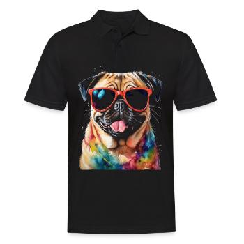 Mops Sonnenbrille Hund Bunt Lustig Design Print - Männer Poloshirt - Schwarz - Vorne - Kai (181cm)