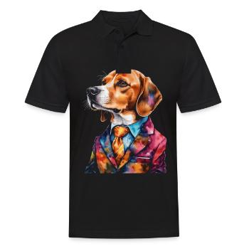 Beagle Anzug Hund Bunt Lustig Tier Design Print - Männer Poloshirt - Schwarz - Vorne - Kai (181cm)
