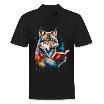 loup lecture livre coloré animal design impression - Polo Homme - noir - Devant - Kai (181cm)
