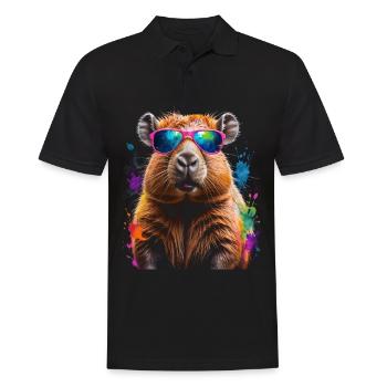 Capybara Sonnenbrille Capy Bunt Tier Design Print - Männer Poloshirt - Schwarz - Vorne - Kai (181cm)