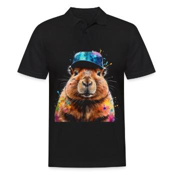 Capybara Snapback Cap Capy Bunt Tier Design Print - Männer Poloshirt - Schwarz - Vorne - Kai (181cm)