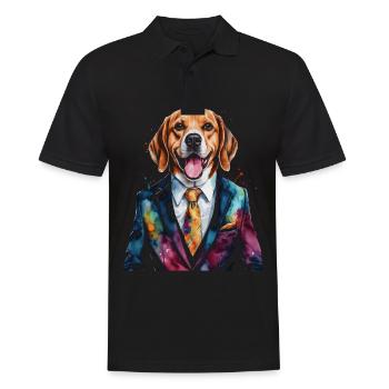 Beagle Anzug Hund Bunt Lustig Tier Design Print - Männer Poloshirt - Schwarz - Vorne - Kai (181cm)