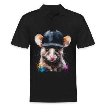 Opossum Snapback Cap Cool Tier Design Print - Men's Polo Shirt - black - Front - Kai (181cm)