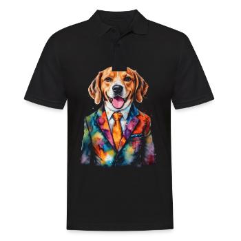 Beagle Anzug Hund Bunt Lustig Tier Design Print - Männer Poloshirt - Schwarz - Vorne - Kai (181cm)