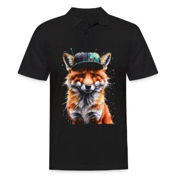 Fuchs Snapback Cap Cool Tier Design Print - Männer Poloshirt - Schwarz - Vorne - Kai (181cm)