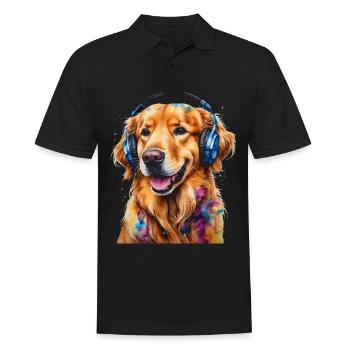 Golden Retriever Kopfhörer Hund Tier Design Print - Männer Poloshirt - Schwarz - Vorne - Kai (181cm)