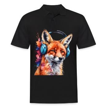 Fuchs Kopfhörer Musik Bunt Tier Design Print - Männer Poloshirt - Schwarz - Vorne - Kai (181cm)