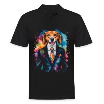 Beagle Anzug Hund Bunt Lustig Tier Design Print - Männer Poloshirt - Schwarz - Vorne - Kai (181cm)