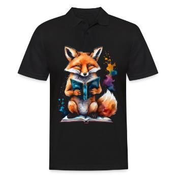 Renard lecture livre Coloré Animal Design Imprimer - Polo Homme - noir - Devant - Kai (181cm)