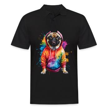 Mops Hoodie Hund Bunt Lustig Tier Design Print - Männer Poloshirt - Schwarz - Vorne - Kai (181cm)