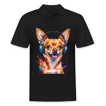 Chihuahua Kopfhörer Hund Lustig Tier Design Print - Männer Poloshirt - Schwarz - Vorne - Kai (181cm)