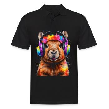 Capybara Kopfhörer Capy Bunt Tier Design Print - Männer Poloshirt - Schwarz - Vorne - Kai (181cm)
