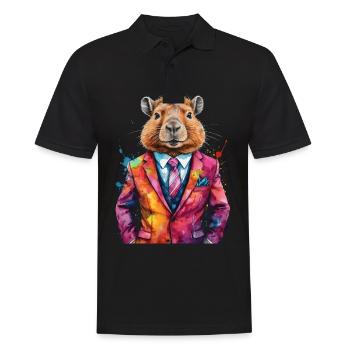Capybara Anzug Capy Bunt Tier Design Print - Männer Poloshirt - Schwarz - Vorne - Kai (181cm)