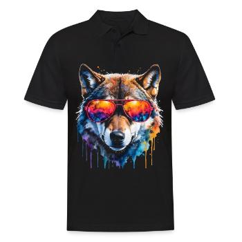 Wolf Sunglasses Colorful Animal Design Print - Men's Polo Shirt - black - Front - Kai (181cm)